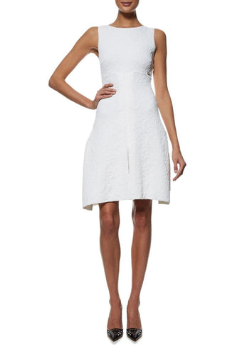 CHANEL WHITE STRETCH KNIT EMBROIDERED DRESS