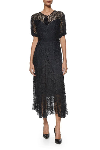 VINTAGE BLACK SILK ANTIQUE LACE DRESS