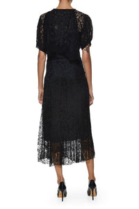 VINTAGE BLACK SILK ANTIQUE LACE DRESS