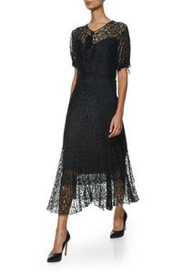 VINTAGE BLACK SILK ANTIQUE LACE DRESS