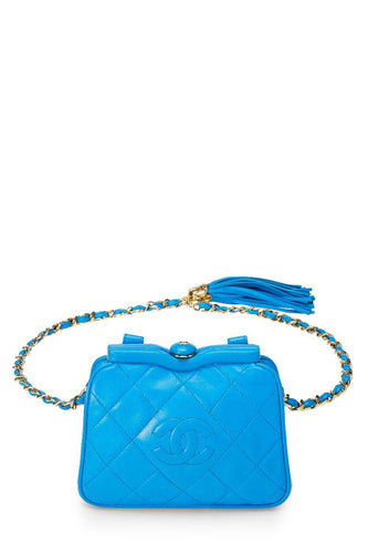 CHANEL BLUE LAMBSKIN KISS LOCK BELT BAG