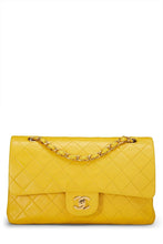 Load image into Gallery viewer, CHANEL YELLOW QUILTED LAMBSKIN CLASSIC DOUBLE FLAP MEDIUM