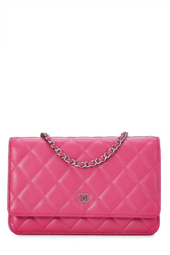 CHANEL PINK QUILTED LAMBSKIN WALLET ON CHAIN (WOC)