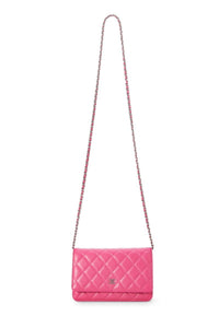 CHANEL PINK QUILTED LAMBSKIN WALLET ON CHAIN (WOC)
