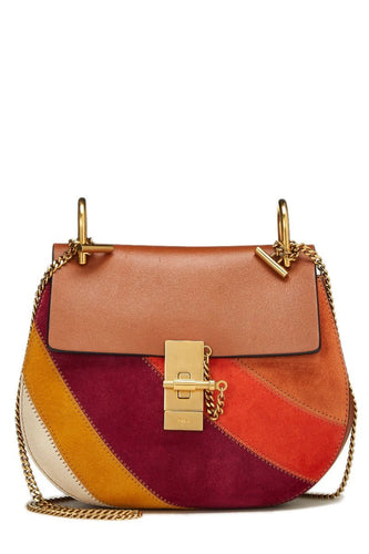 CHLOÉ BROWN LEATHER & MULTICOLOR SUEDE DREW MEDIUM