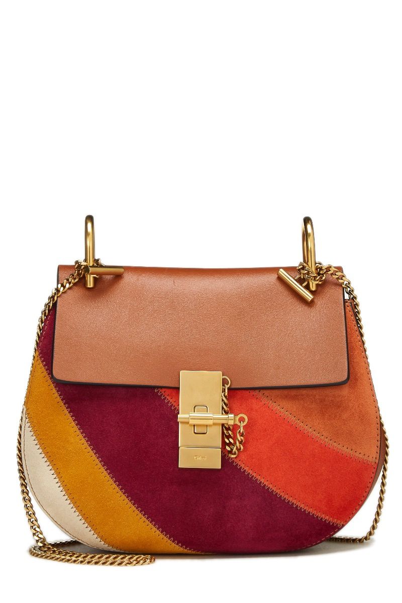 CHLOÉ BROWN LEATHER & MULTICOLOR SUEDE DREW MEDIUM