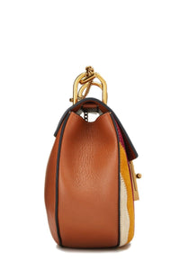 CHLOÉ BROWN LEATHER & MULTICOLOR SUEDE DREW MEDIUM