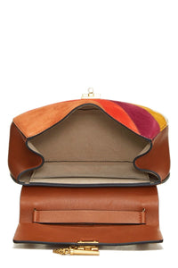 CHLOÉ BROWN LEATHER & MULTICOLOR SUEDE DREW MEDIUM