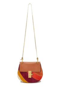 CHLOÉ BROWN LEATHER & MULTICOLOR SUEDE DREW MEDIUM