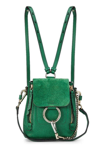 CHLOÉ GREEN LEATHER & SUEDE FAYE BACKPACK MINI
