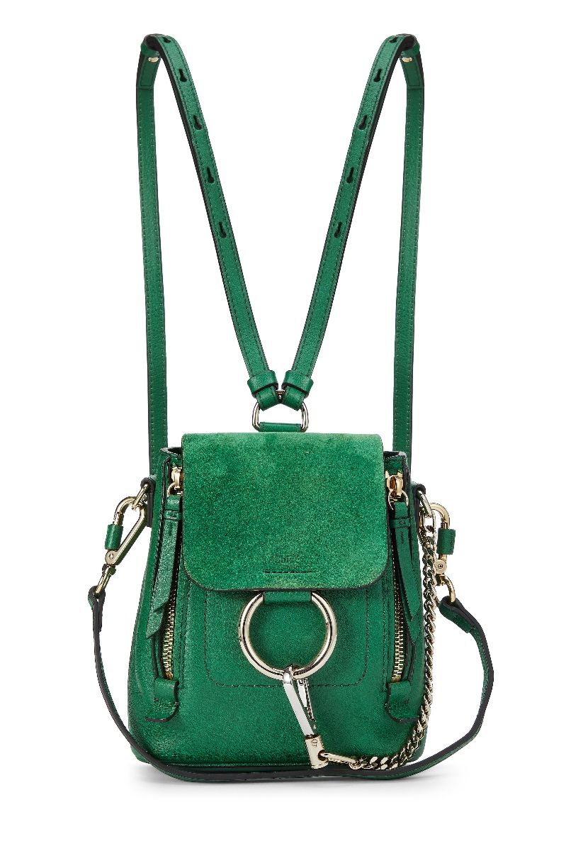 CHLOÉ GREEN LEATHER & SUEDE FAYE BACKPACK MINI