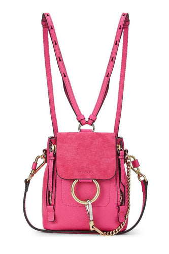 CHLOÉ PINK LEATHER & SUEDE FAYE BACKPACK MINI