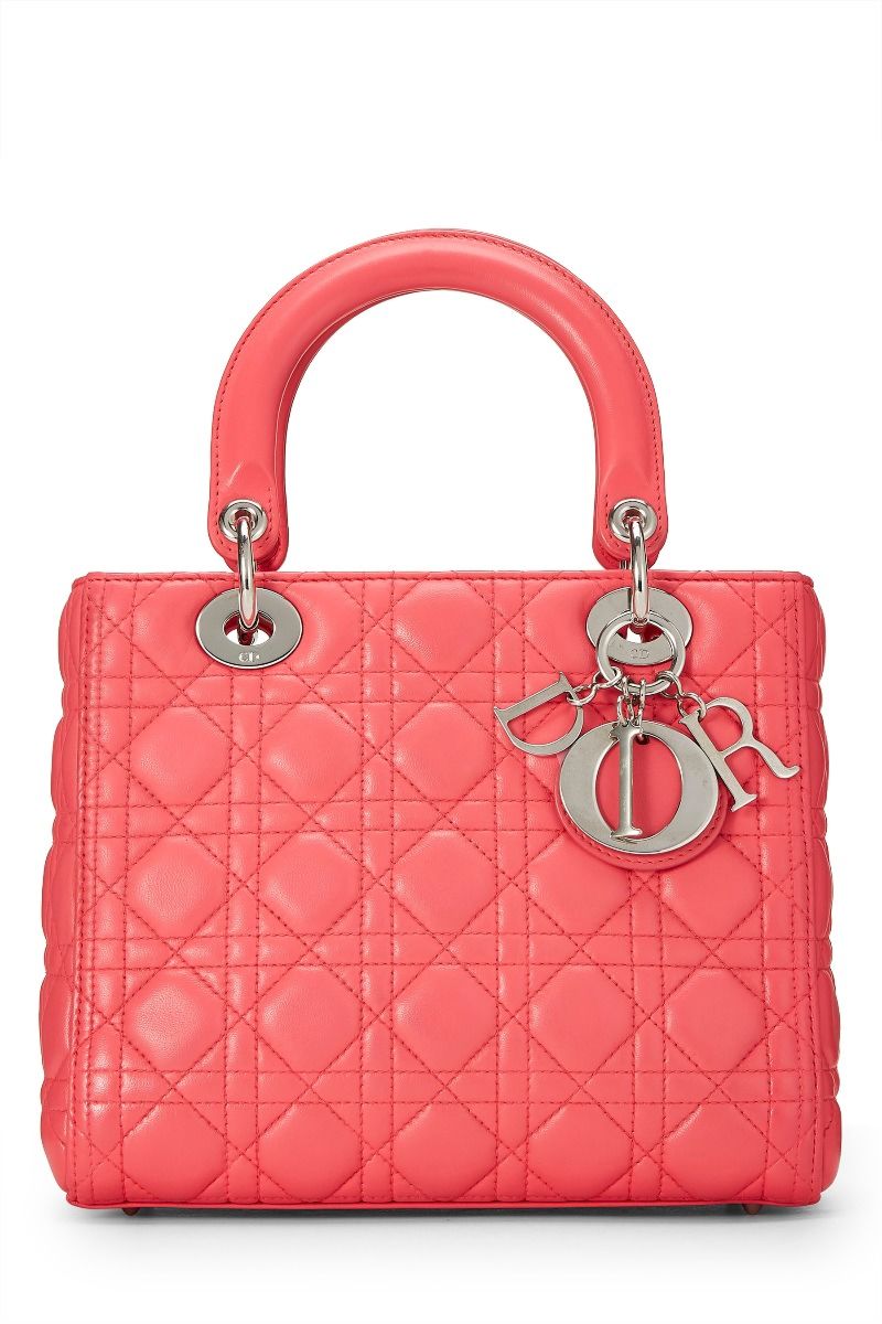 CHRISTIAN DIOR PINK QUILTED CANNAGE LAMBSKIN LADY DIOR MEDIUM