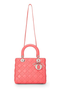 CHRISTIAN DIOR PINK QUILTED CANNAGE LAMBSKIN LADY DIOR MEDIUM