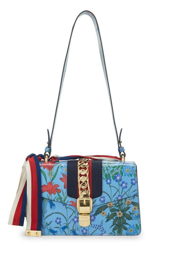 GUCCI BLUE LEATHER GG FLORAL SYLVIE