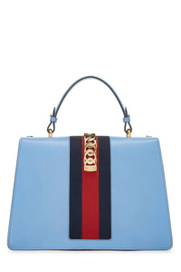 GUCCI BLUE FLORAL EMBROIDERED LEATHER SYLVIE MEDIUM