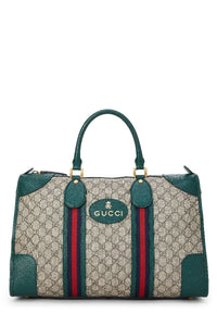 GUCCI GREEN GG SUPREME CANVAS SOFT WEB DUFFLE