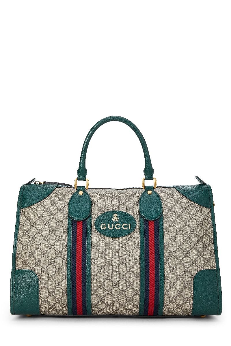 GUCCI GREEN GG SUPREME CANVAS SOFT WEB DUFFLE