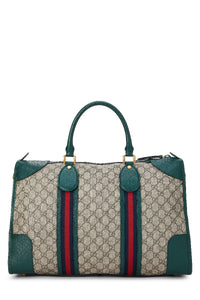GUCCI GREEN GG SUPREME CANVAS SOFT WEB DUFFLE
