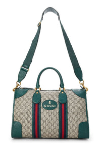GUCCI GREEN GG SUPREME CANVAS SOFT WEB DUFFLE